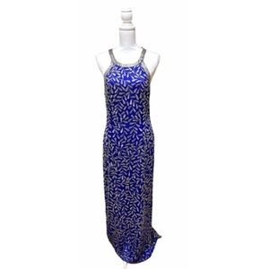 Laurence Kazar Dress  Blue w/Heavy Silver Beads.